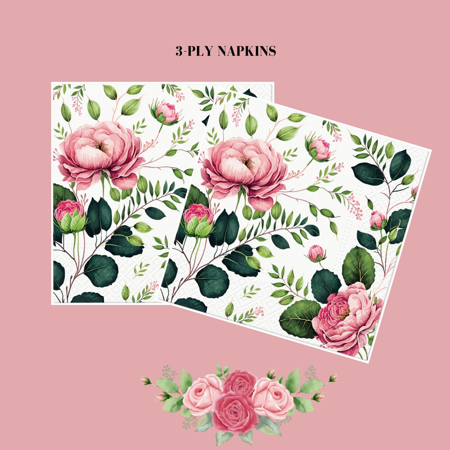 Flowers Napkins Decorative Pink Roses Paper Decoupage Napkin #5308